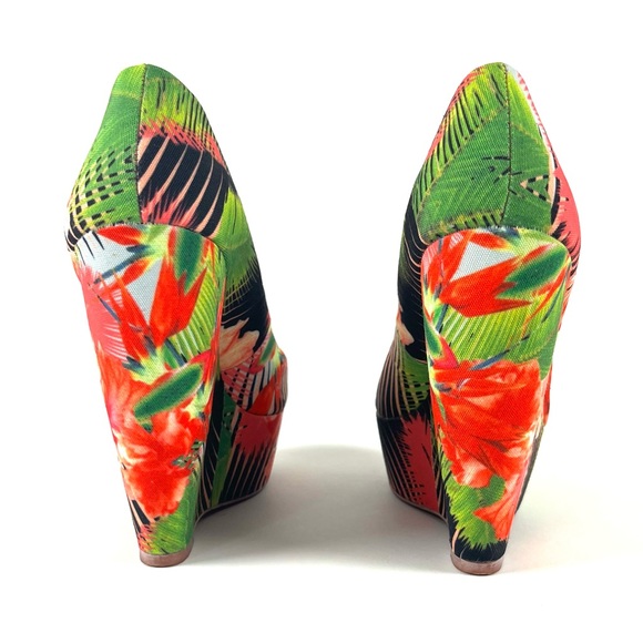 Aldo Tropical Print Hazinski Peep Toe Wedges - Picture 5 of 9